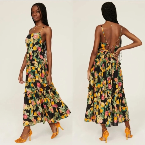 Cara Cara Dress Harbour‎ Island Citrus Fruit Print Cotton Tiered Midi Size XL - Picture 1 of 15
